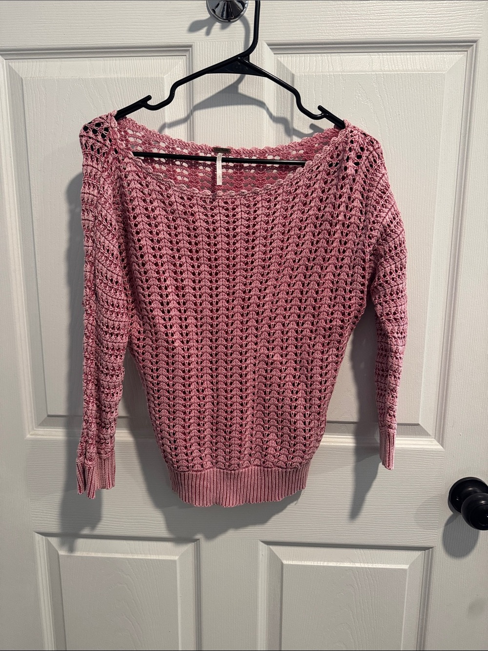 Free People Open-Knit Off-the-Shoulder Sweater in Dusty Rose